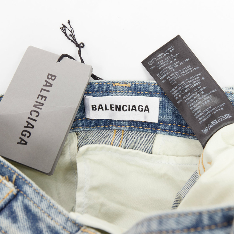 BALENCIAGA Demna 2021 Cargo Kick blue denim low waist logo midi skirt FR38 M-7