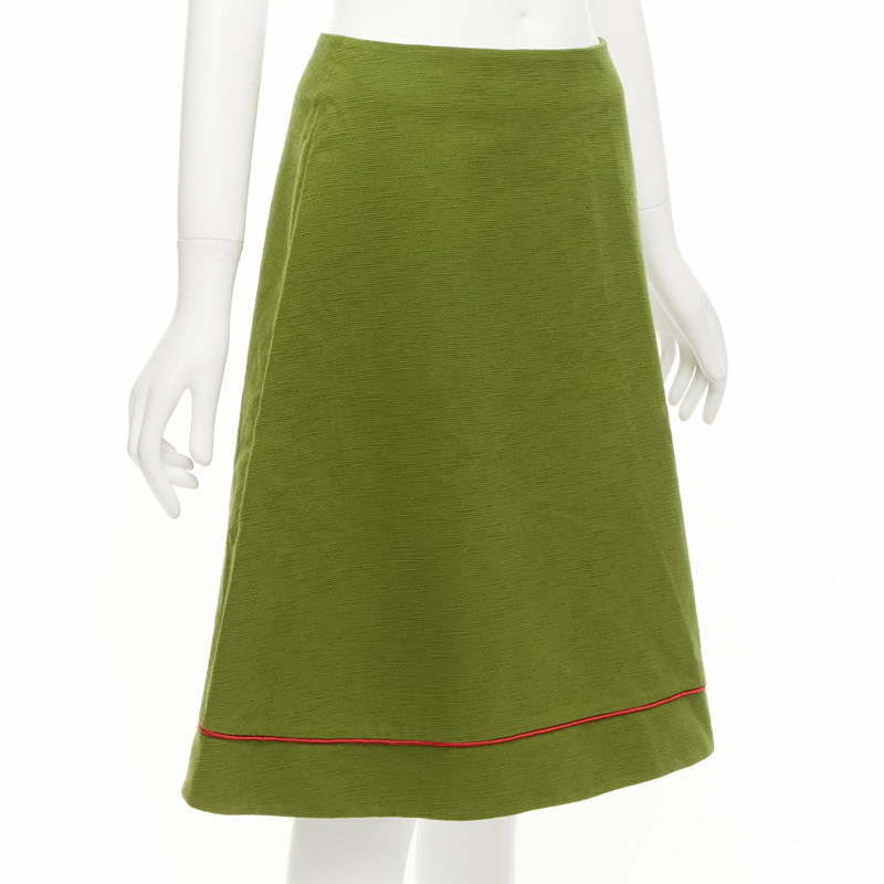 rare CHRISTIAN DIOR John Galliano 1999 Communist green pique Aline skirt FR40 L-1