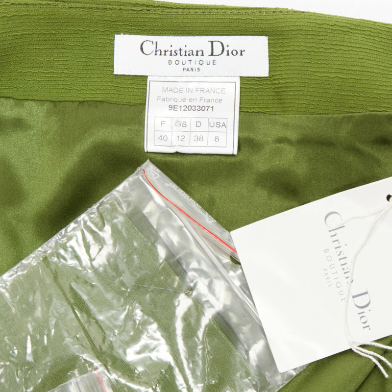 rare CHRISTIAN DIOR John Galliano 1999 Communist green pique Aline skirt FR40 L-7