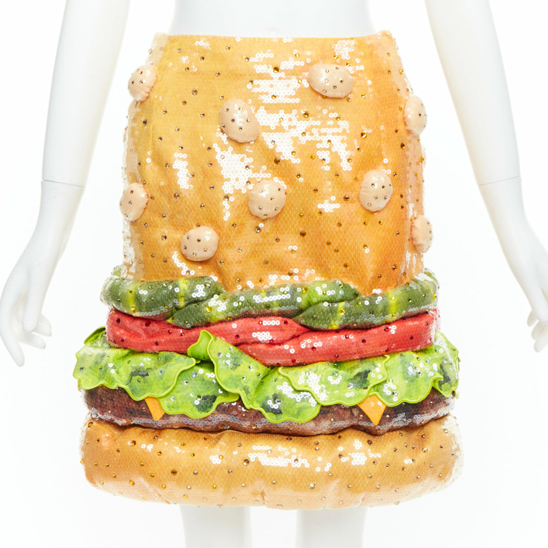 rare MOSCHINO Jeremy Scott Diner Group Duchesse sequinned hamburger skirt IT38 XS-0