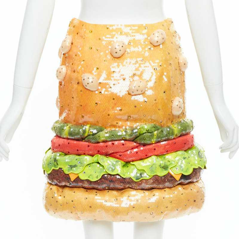 rare MOSCHINO Jeremy Scott Diner Group Duchesse sequinned hamburger skirt IT38 XS-4