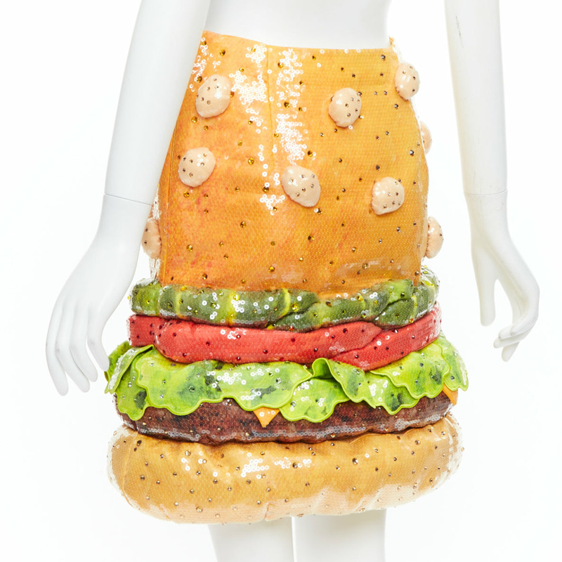 rare MOSCHINO Jeremy Scott Diner Group Duchesse sequinned hamburger skirt IT38 XS-5