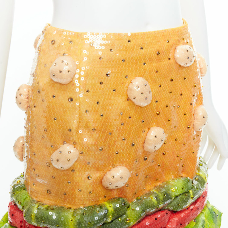rare MOSCHINO Jeremy Scott Diner Group Duchesse sequinned hamburger skirt IT38 XS-6