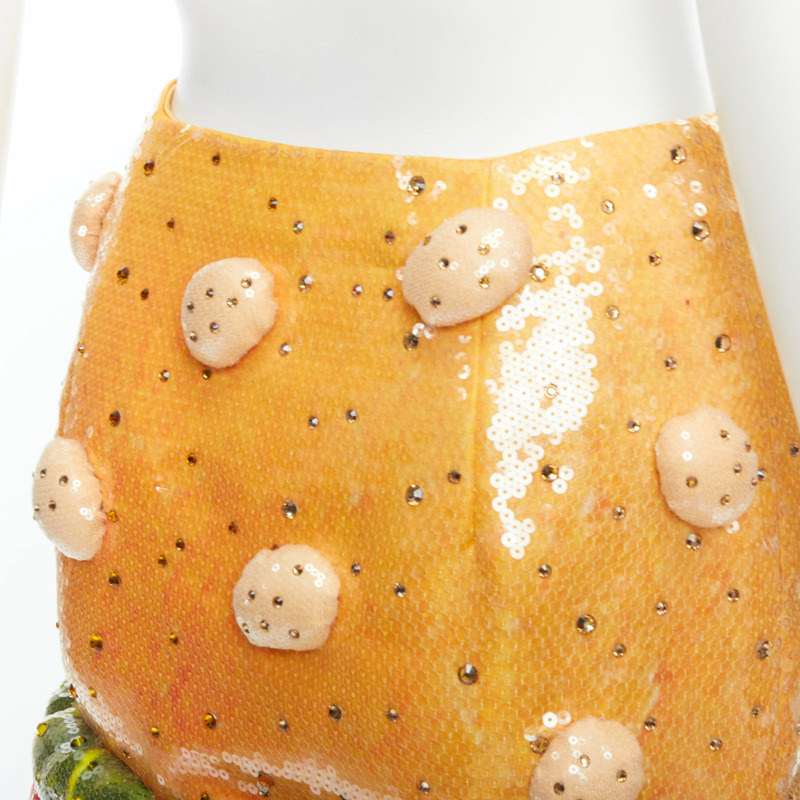 rare MOSCHINO Jeremy Scott Diner Group Duchesse sequinned hamburger skirt IT38 XS-7