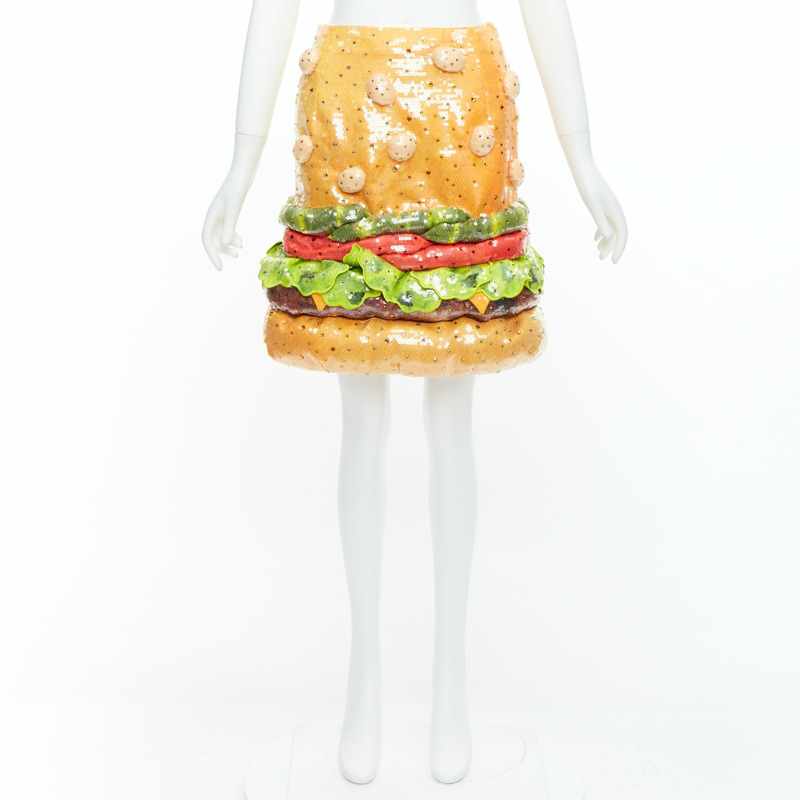 rare MOSCHINO Jeremy Scott Diner Group Duchesse sequinned hamburger skirt IT38 XS-10