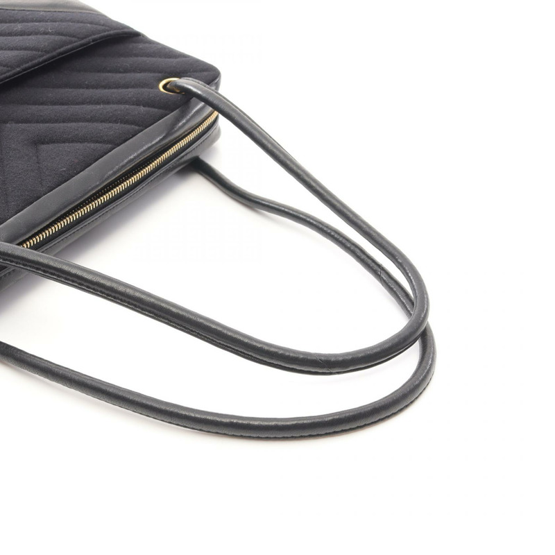 香奈兒 V 字形 V 形針腳單肩包 小羊皮 棉質針織布料 黑色 二手 GHW-8