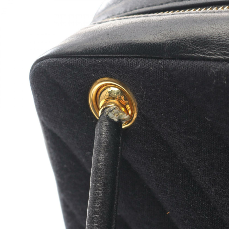 香奈兒 V 字形 V 形針腳單肩包 小羊皮 棉質針織布料 黑色 二手 GHW-13