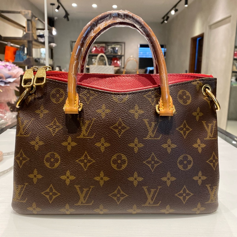 LV pallas傳奇包款 老花配紅皮 兩用包-0