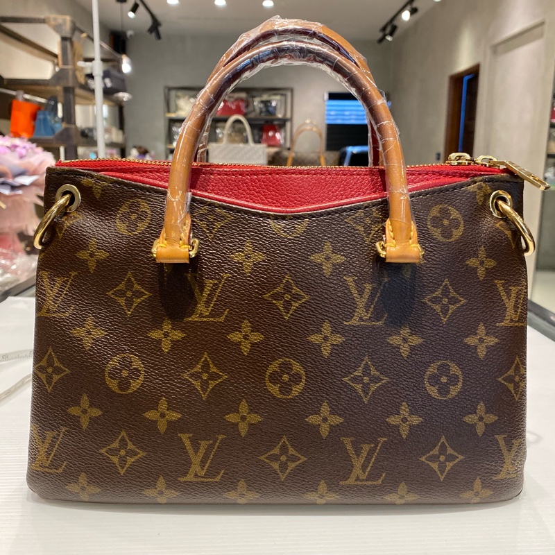 LV pallas傳奇包款 老花配紅皮 兩用包-1