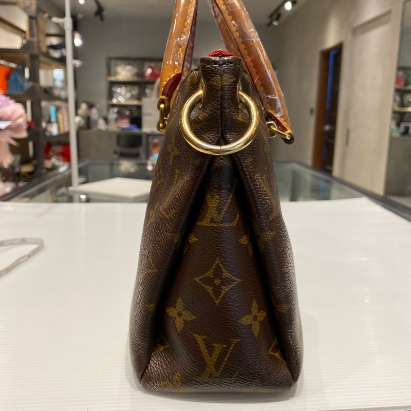 LV pallas傳奇包款 老花配紅皮 兩用包-2