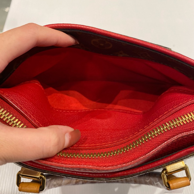 LV pallas傳奇包款 老花配紅皮 兩用包-10