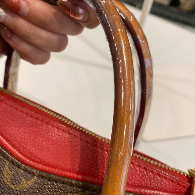 LV pallas傳奇包款 老花配紅皮 兩用包-26