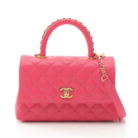 CHANEL Coco Handle Flap Matelasse 兩用手提單肩包 A92990 皮革粉紅 GHW