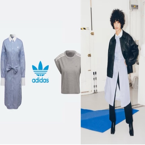 《新歡舊愛》近新愛迪達adidas Originals Blue Version條紋襯衫裙M~L