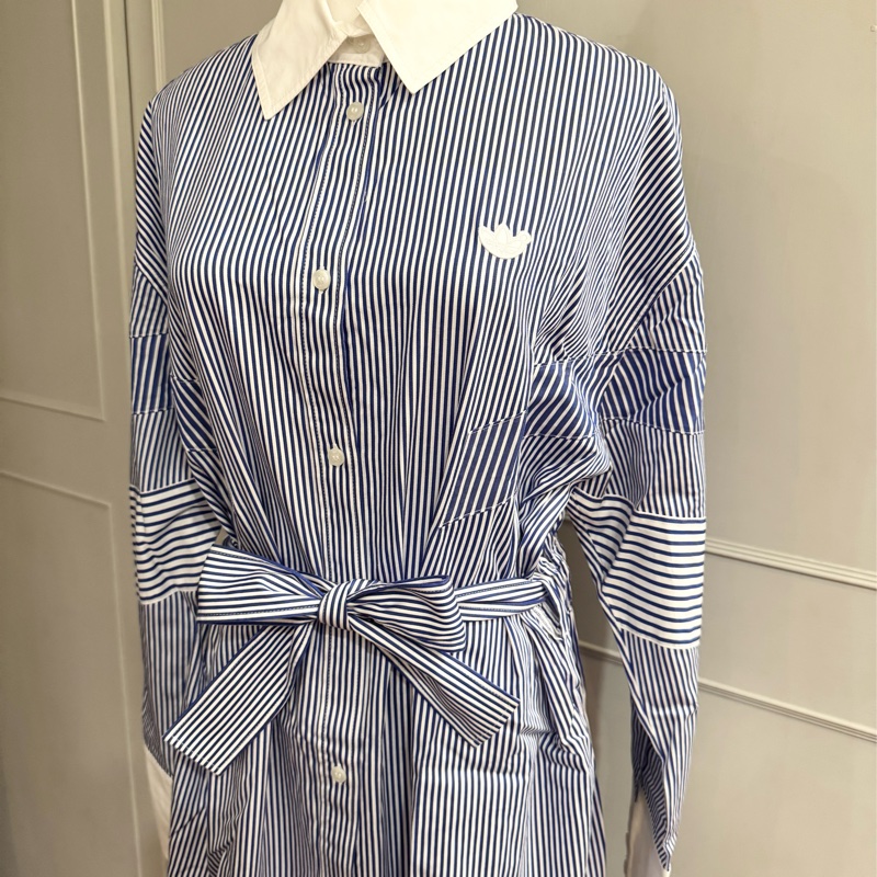 《新歡舊愛》近新愛迪達adidas Originals Blue Version條紋襯衫裙M~L-4