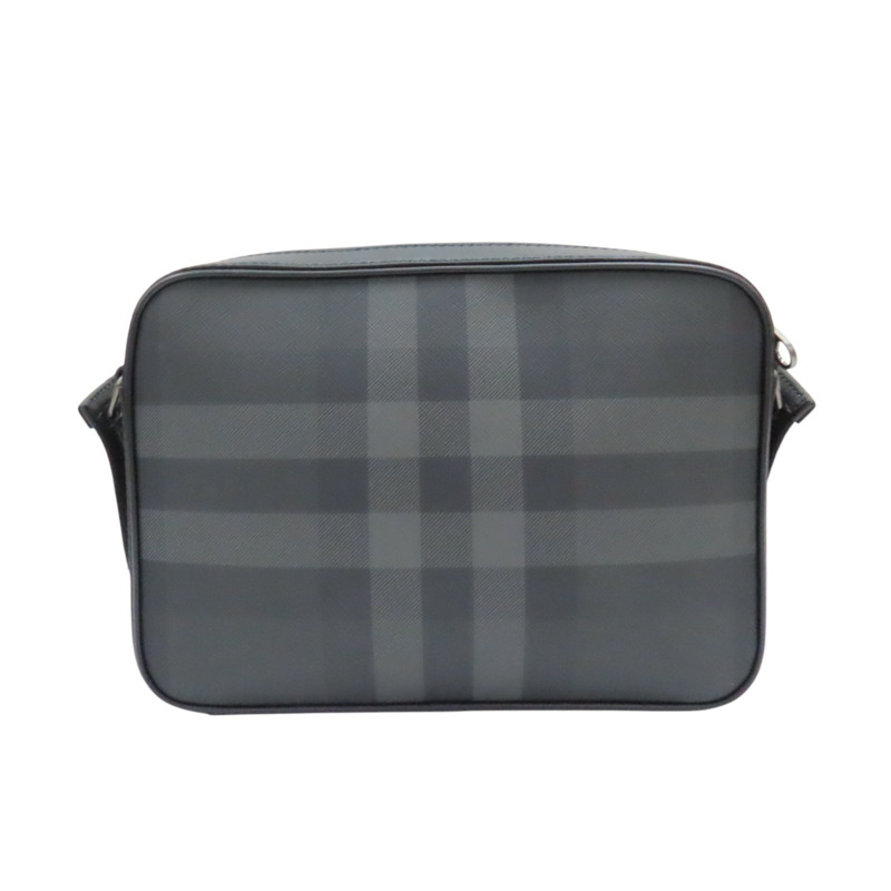 灰色 格紋帆布 黑色皮革 肩背包 斜背包【BURBERRY 巴寶莉】 8068588-1