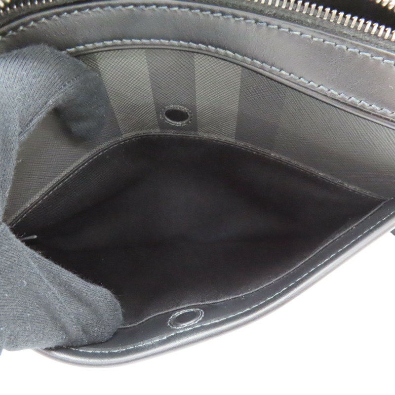 灰色 格紋帆布 黑色皮革 肩背包 斜背包【BURBERRY 巴寶莉】 8068588-5