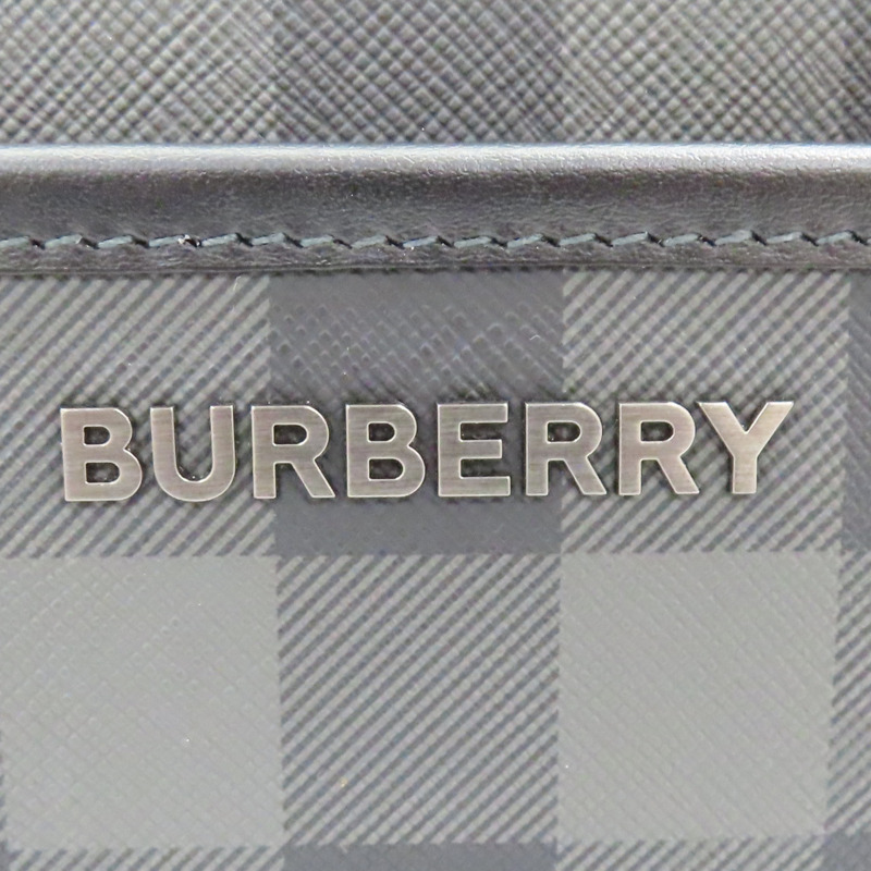 灰色 格紋帆布 黑色皮革 肩背包 斜背包【BURBERRY 巴寶莉】 8068588-6