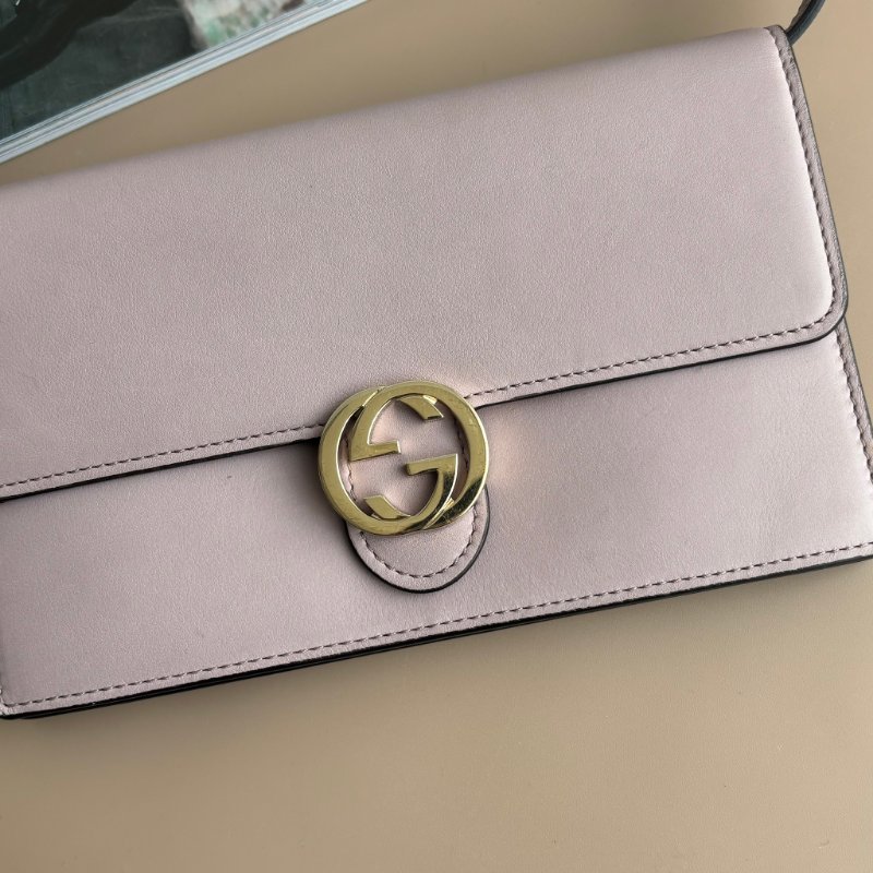 ::GUCCI:: 369664 淡粉紫色 雙G金屬釦式WOC 斜背包側背包 手拿包 晚宴包 功能包-1