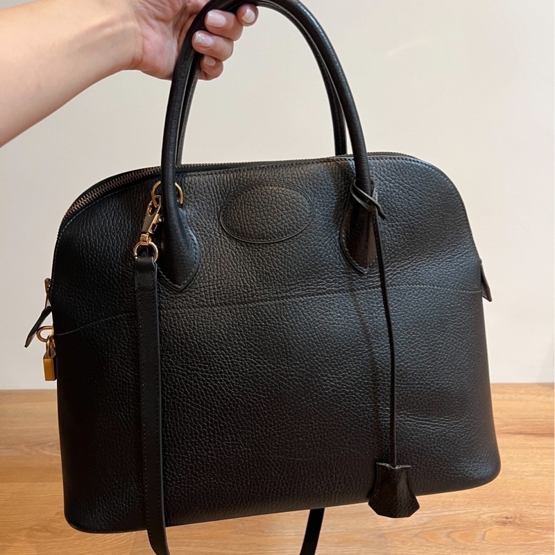 hermes 愛馬仕 bolide 35 黑金 手提包 肩背包 斜背包 側 背包保齡球包-1