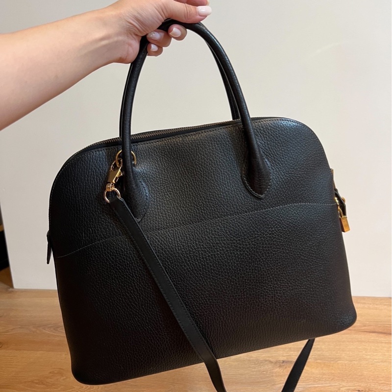 hermes 愛馬仕 bolide 35 黑金 手提包 肩背包 斜背包 側 背包保齡球包-2