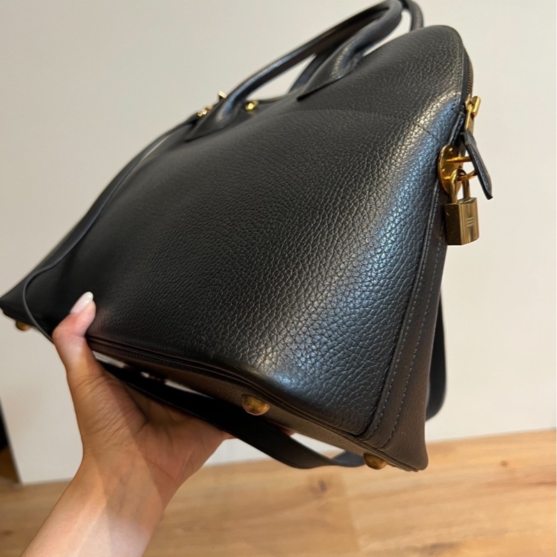 hermes 愛馬仕 bolide 35 黑金 手提包 肩背包 斜背包 側 背包保齡球包-8