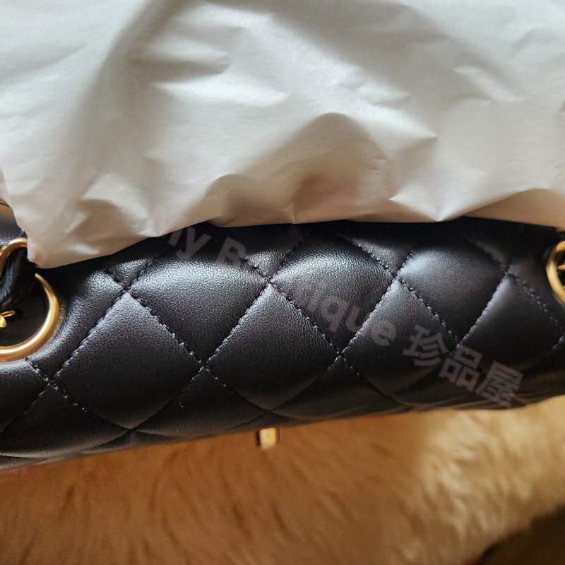 ❗️全新現貨❗️【My Boutique珍品屋】全配Chanel黑色小羊皮香檳金淡金鍊 mini cf coco 20cm~超夯缺貨熱門款A69900~僅一個！-7