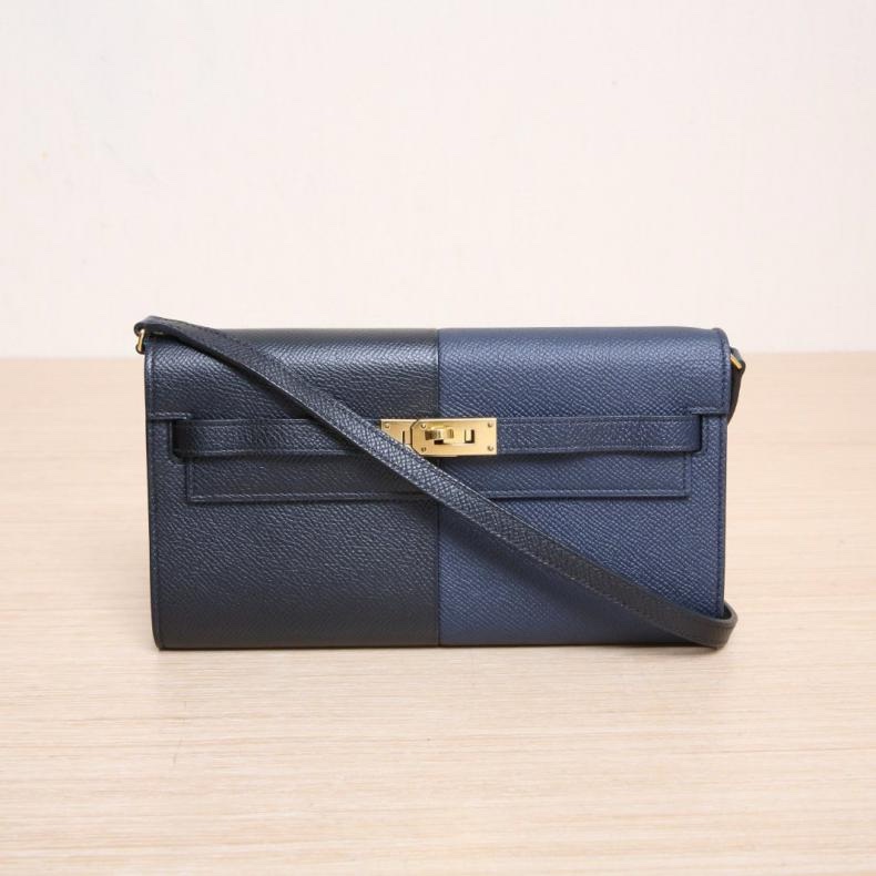 HERMES(愛馬仕) Kelly Long To Go 89黑色拼B3坦桑尼亞藍拼2Z午夜藍 Epsom皮 Z刻 金扣-0