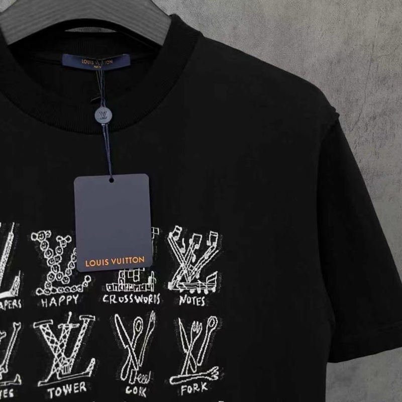 Louis Vuitton 黑色多元素logo短袖-1