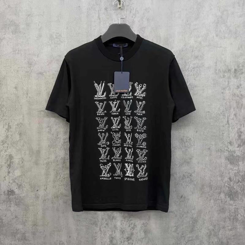 Louis Vuitton 黑色多元素logo短袖-4