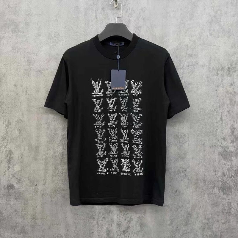 Louis Vuitton 黑色多元素logo短袖-5