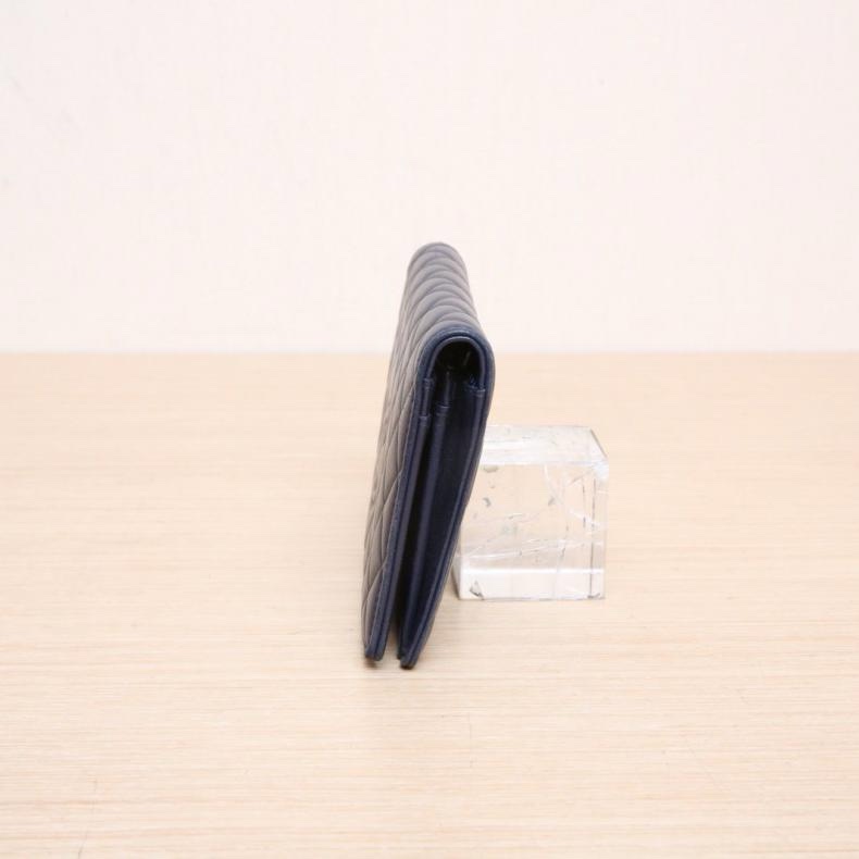 CHANEL(香奈兒)  墨藍色  21開 雙C LOGO 菱格紋長款錢包-1