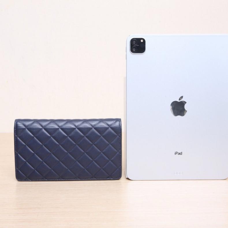 CHANEL(香奈兒)  墨藍色  21開 雙C LOGO 菱格紋長款錢包-2