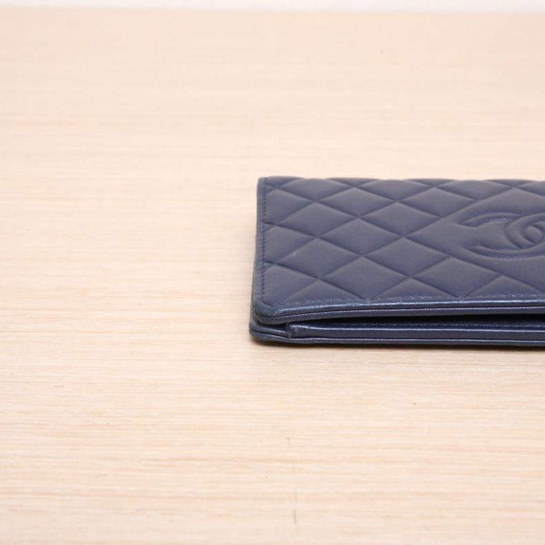 CHANEL(香奈兒)  墨藍色  21開 雙C LOGO 菱格紋長款錢包-3