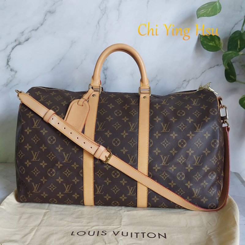 LV 棕色 原花帆布🎀實品拍照🎀 Keepall Bandouliere 50 手提行李袋 M41416-0
