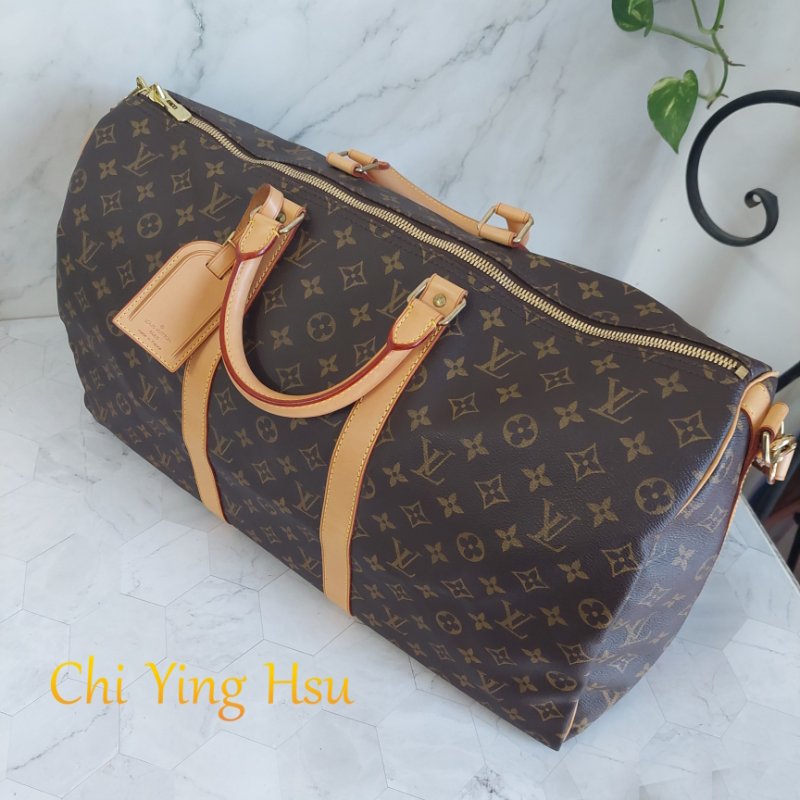 LV 棕色 原花帆布🎀實品拍照🎀 Keepall Bandouliere 50 手提行李袋 M41416-3