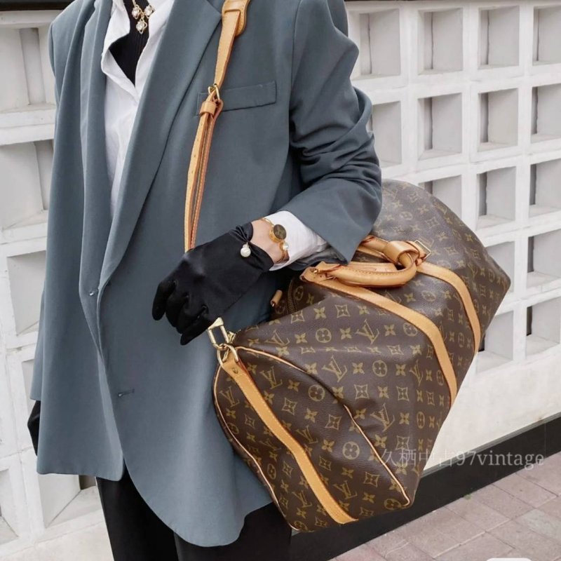 LV 棕色 原花帆布🎀實品拍照🎀 Keepall Bandouliere 50 手提行李袋 M41416-4