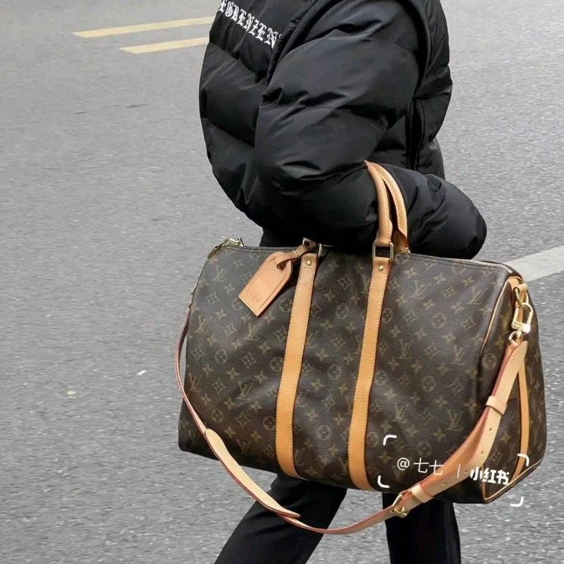 LV 棕色 原花帆布🎀實品拍照🎀 Keepall Bandouliere 50 手提行李袋 M41416-7