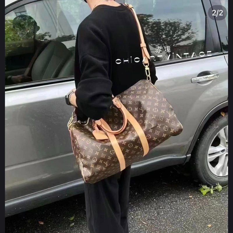 LV 棕色 原花帆布🎀實品拍照🎀 Keepall Bandouliere 50 手提行李袋 M41416-8