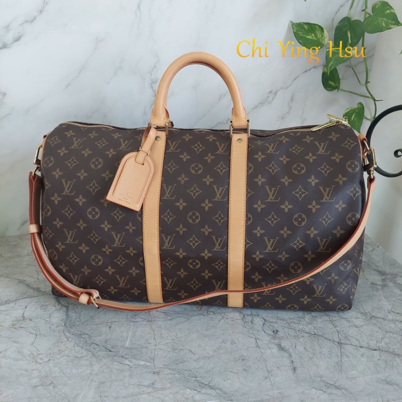 LV 棕色 原花帆布🎀實品拍照🎀 Keepall Bandouliere 50 手提行李袋 M41416-10