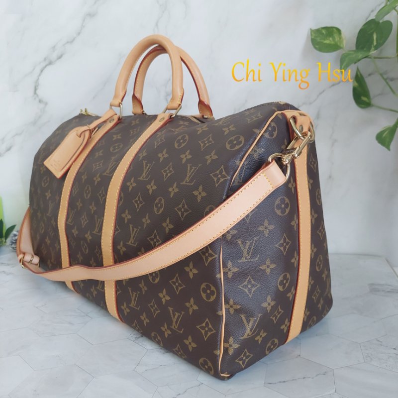 LV 棕色 原花帆布🎀實品拍照🎀 Keepall Bandouliere 50 手提行李袋 M41416-12