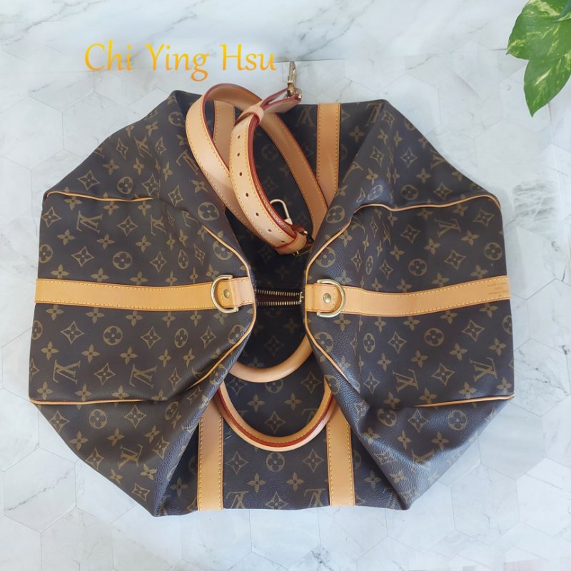 LV 棕色 原花帆布🎀實品拍照🎀 Keepall Bandouliere 50 手提行李袋 M41416-13