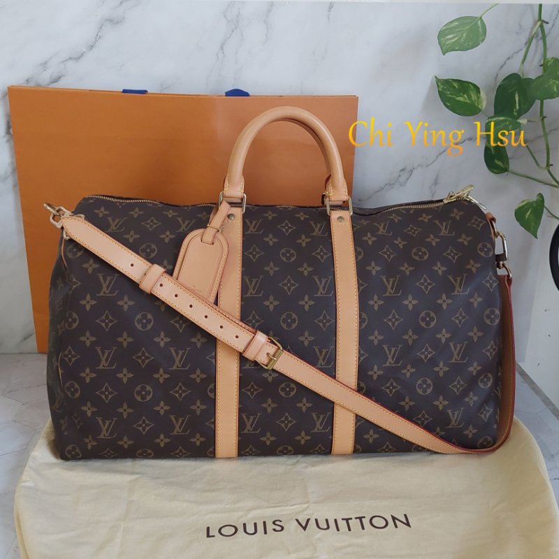 LV 棕色 原花帆布🎀實品拍照🎀 Keepall Bandouliere 50 手提行李袋 M41416-16