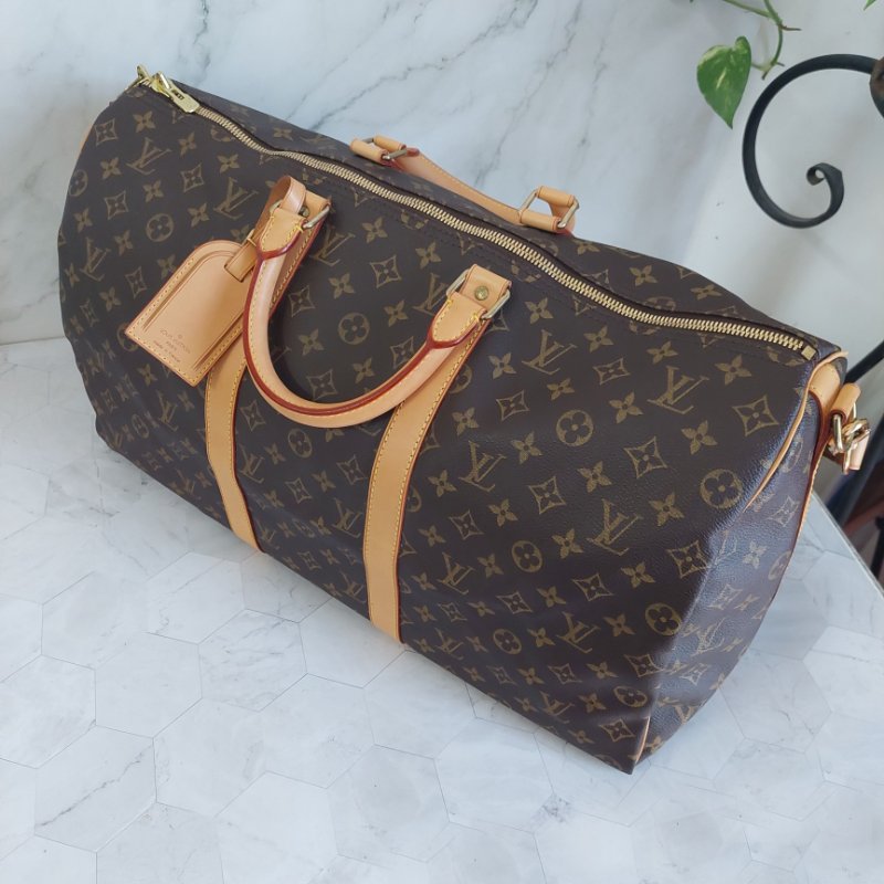 LV 棕色 原花帆布🎀實品拍照🎀 Keepall Bandouliere 50 手提行李袋 M41416-18