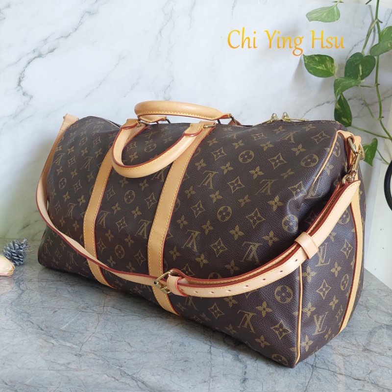 LV 棕色 原花帆布🎀實品拍照🎀 Keepall Bandouliere 50 手提行李袋 M41416-21
