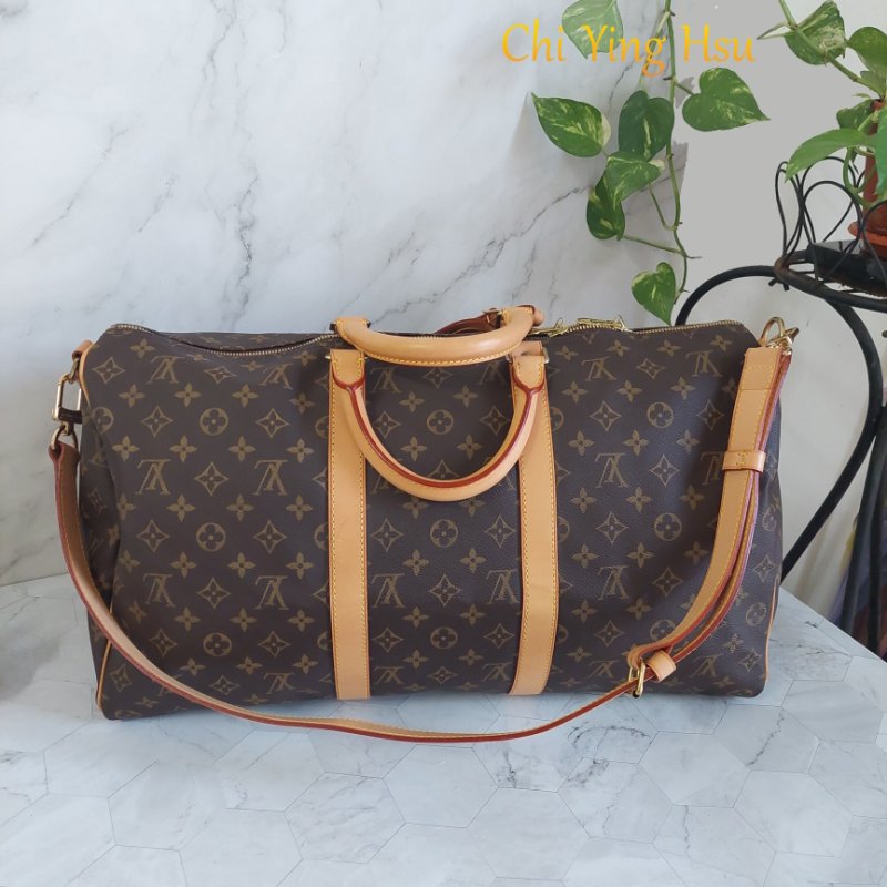 LV 棕色 原花帆布🎀實品拍照🎀 Keepall Bandouliere 50 手提行李袋 M41416-22