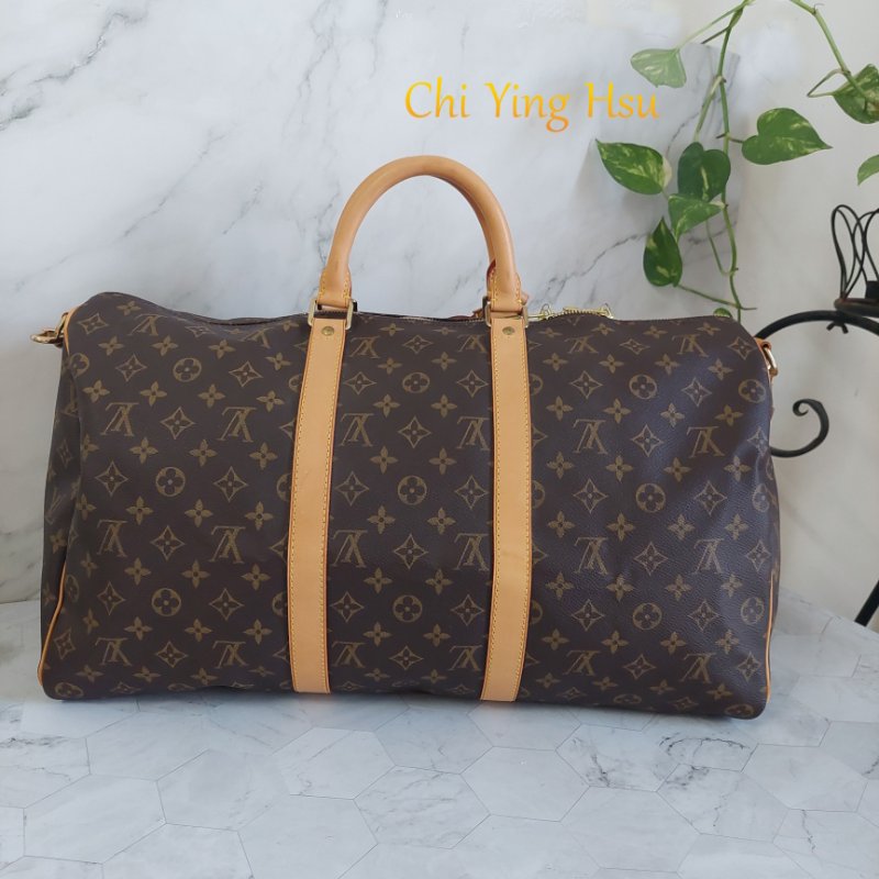 LV 棕色 原花帆布🎀實品拍照🎀 Keepall Bandouliere 50 手提行李袋 M41416-23
