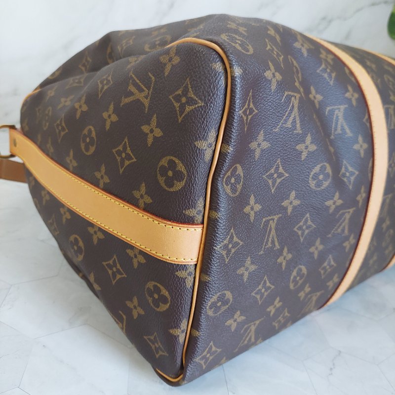 LV 棕色 原花帆布🎀實品拍照🎀 Keepall Bandouliere 50 手提行李袋 M41416-27