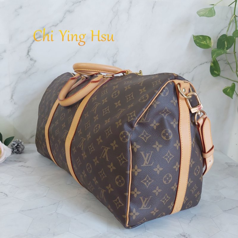 LV 棕色 原花帆布🎀實品拍照🎀 Keepall Bandouliere 50 手提行李袋 M41416-31