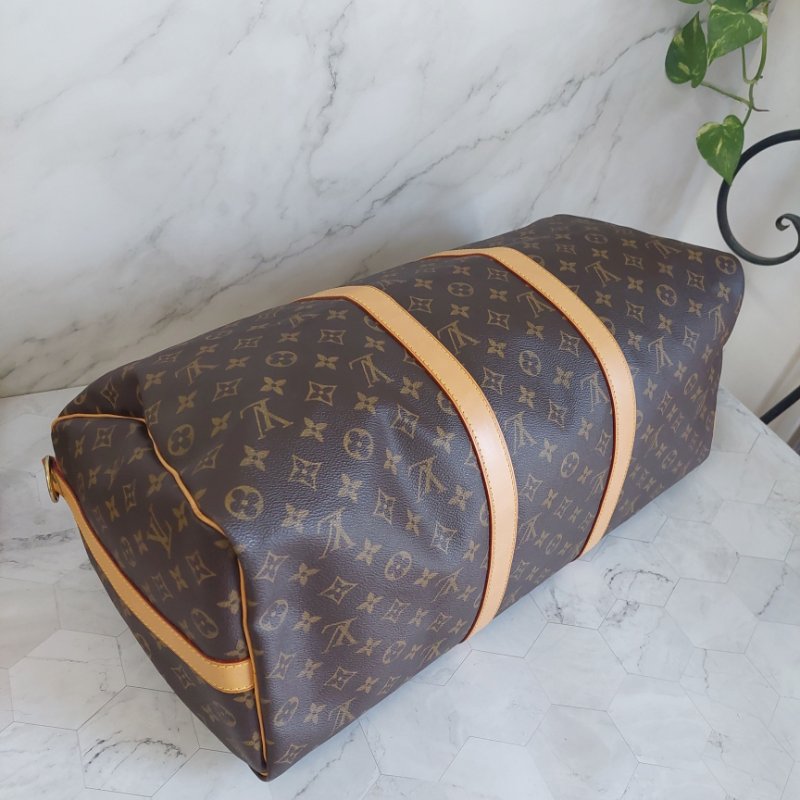 LV 棕色 原花帆布🎀實品拍照🎀 Keepall Bandouliere 50 手提行李袋 M41416-33